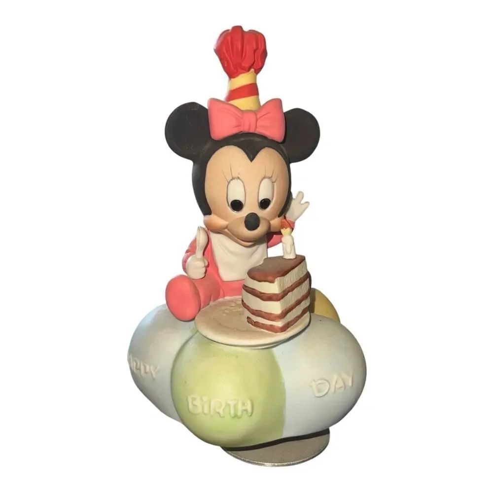 Disney Babies New Arrivals Goebel Baby Minnie Cake Ceramic Music Figurine 1984